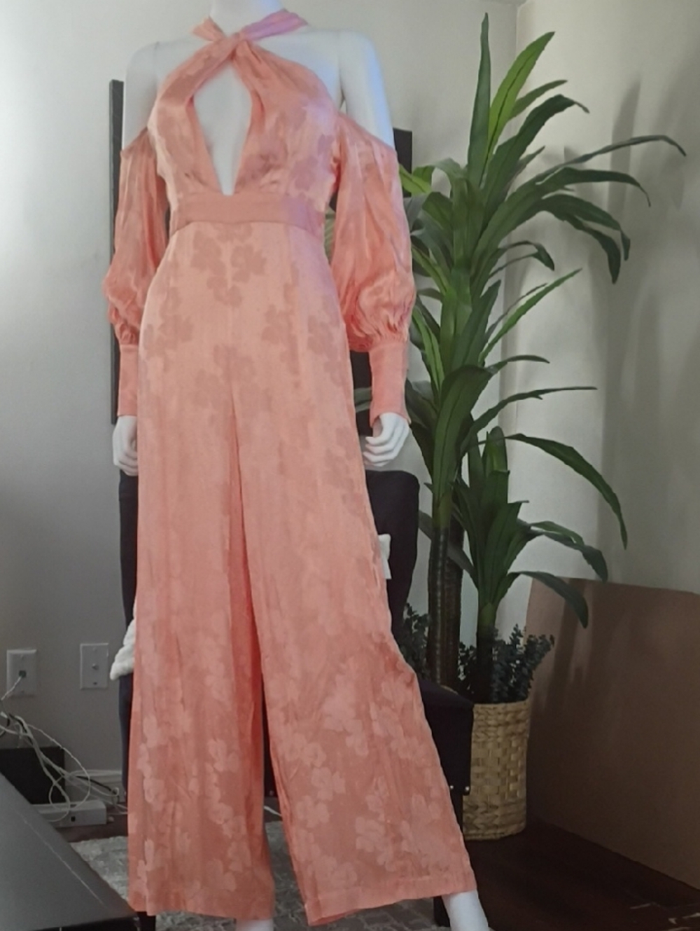 Alice McCall Peach Floral Wide-Leg Jumpsuit
